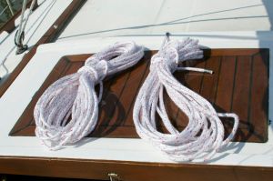 New 70' halyards.  Had to measure 4 times before I started getting the same length of line consistently.  Then cut entire length (140') in half.
