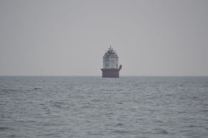 Some of the "local" scenery as we sailed south.  Smith Point Light, just south of the Potomac River.