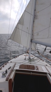 Learning more about sailing alone - heaving to affords a controlled way to drop and bag the sails. Heaving to is the answer to many moments when you just need a to create a space of calm, reduced motion without having to mind the helm.